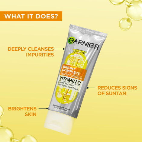 Garnier Bright Complete Serum Cleanser | Vit C Facewash for Visibly Brighter Skin in 1 Wash