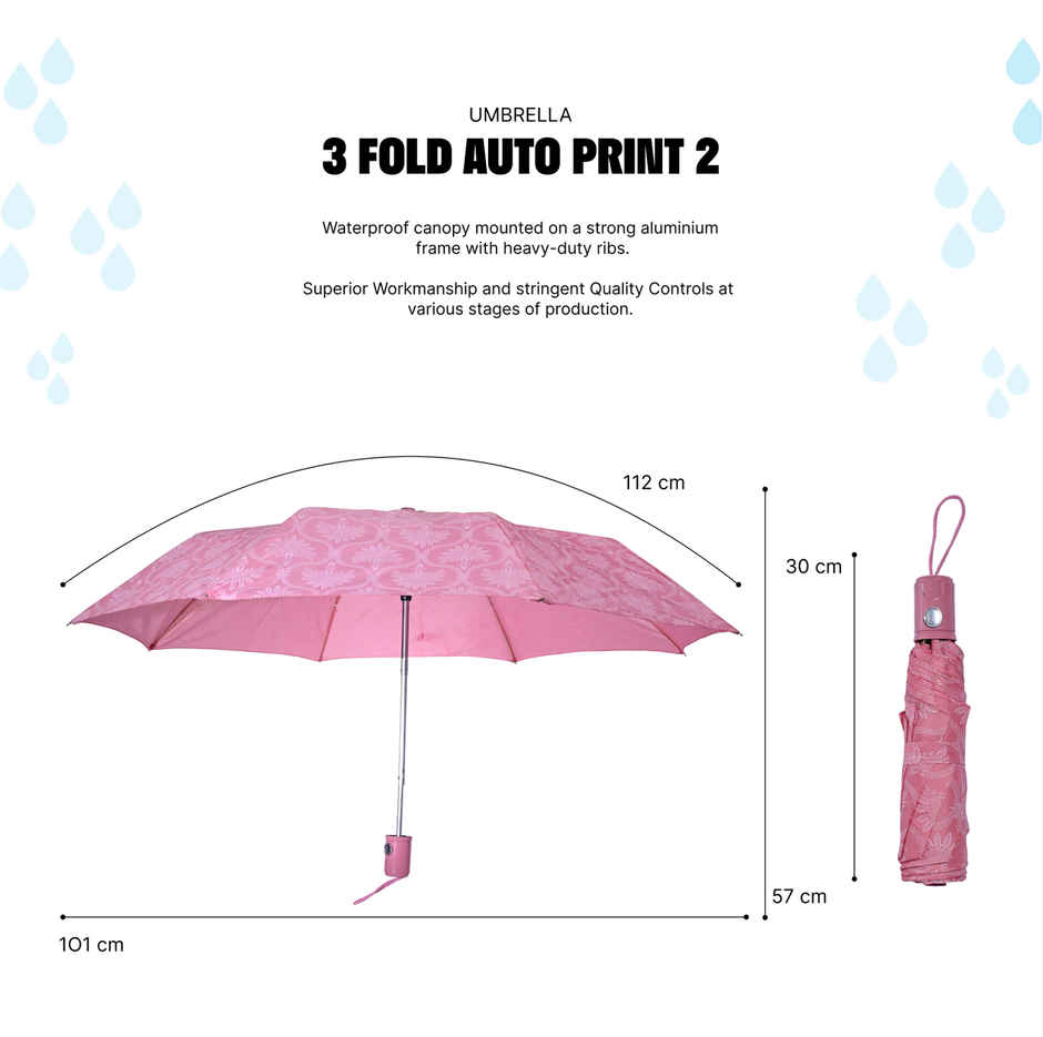Citizen 3 Fold 22 Inch Auto Pink Printed umbrella