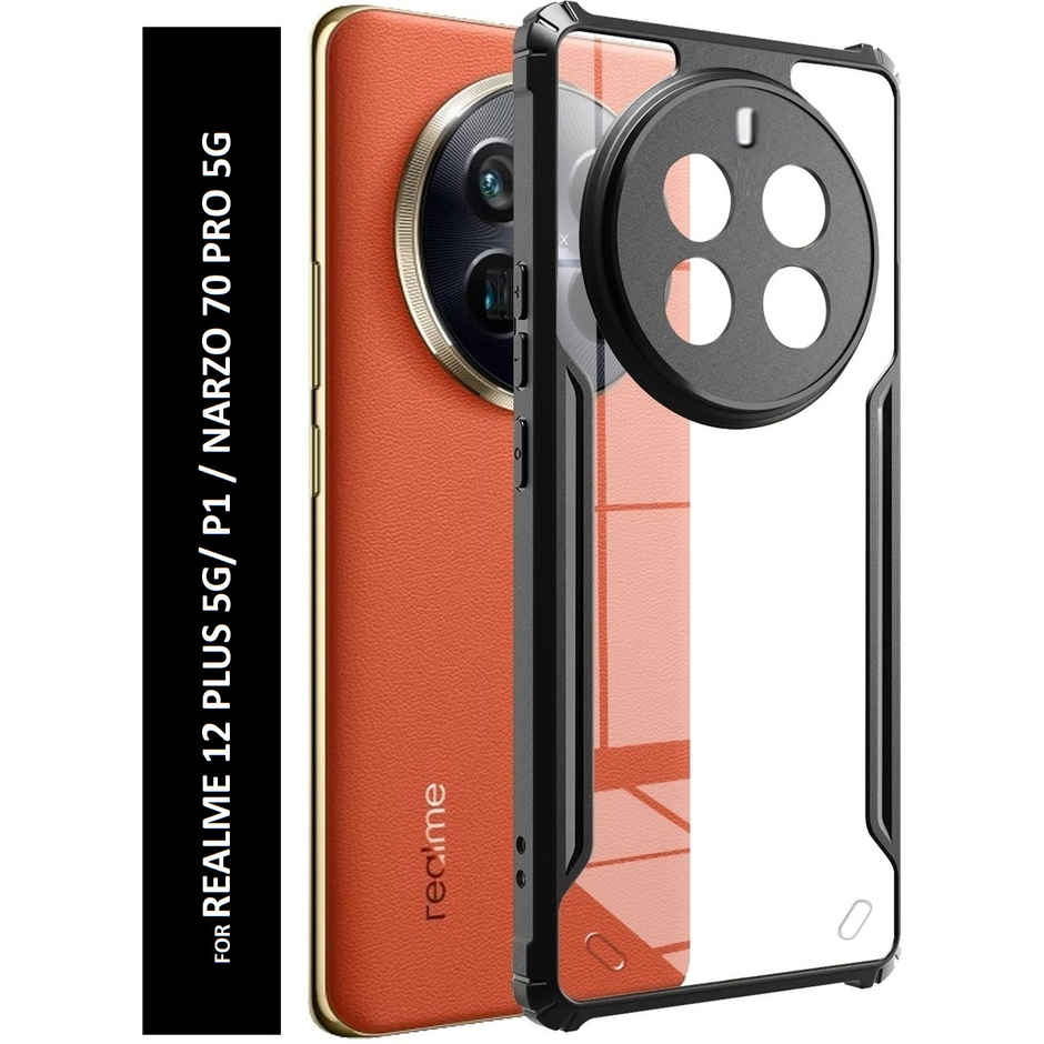 Kwine Case Realme 12 Plus / P1 / Narzo 70 Pro 5G Back Cover - Black Bordered Transparent Case