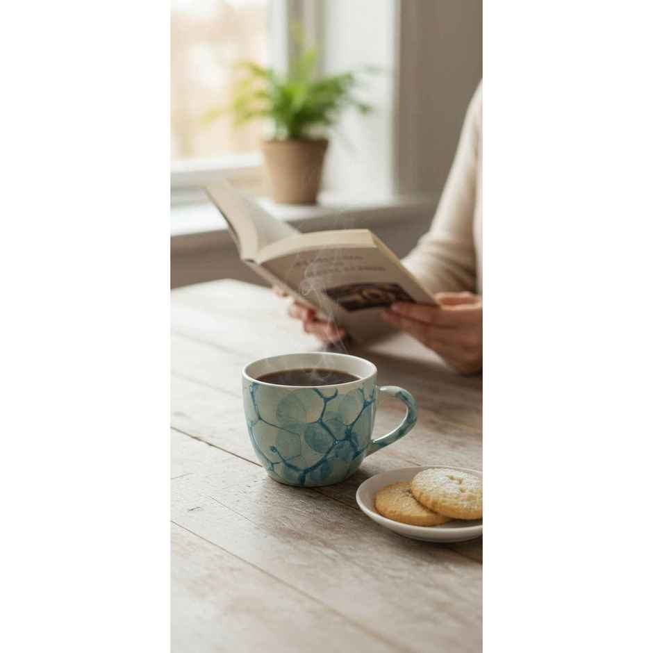 SAFFRON Ceramic Clay Marble Texture Tea and Coffee Cups | Sky Blue