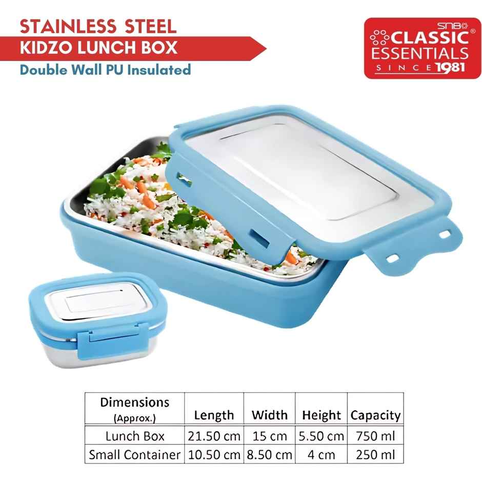 Classic Essentials Kidzo Stainless Steel Lunch Box for Kids With 1 Container Lunch Box 1000 ml