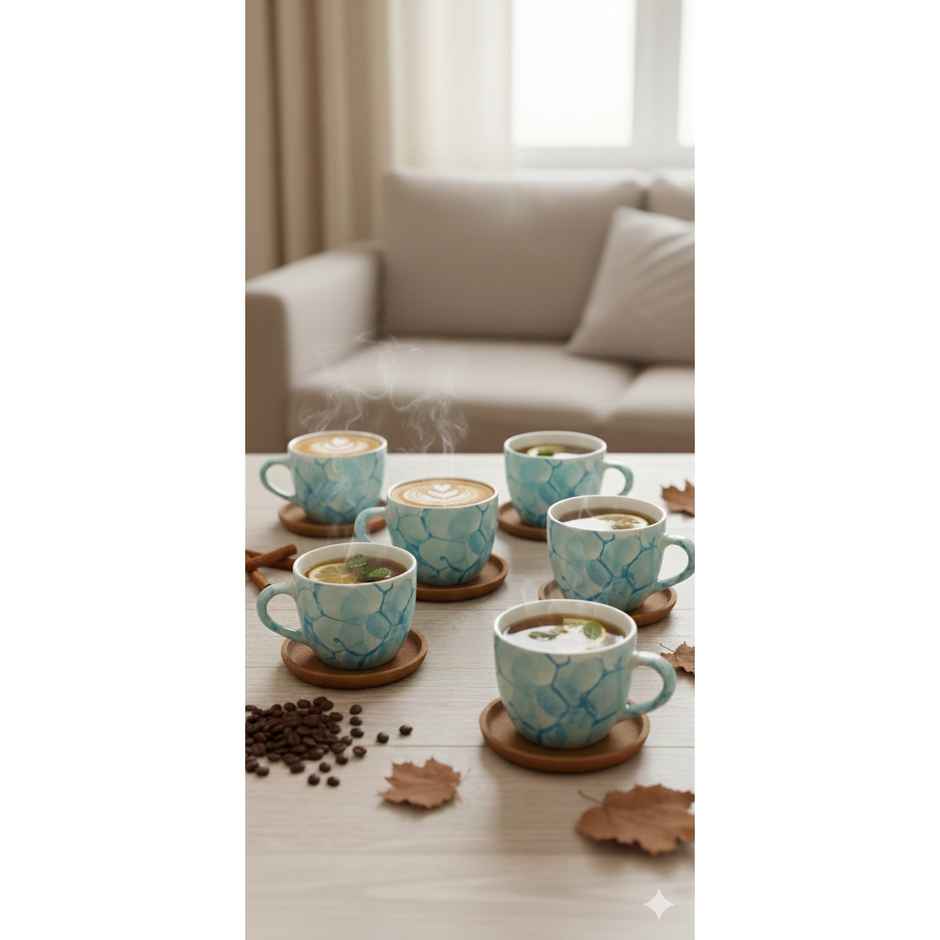 SAFFRON Ceramic Clay Marble Texture Tea and Coffee Cups | Sky Blue