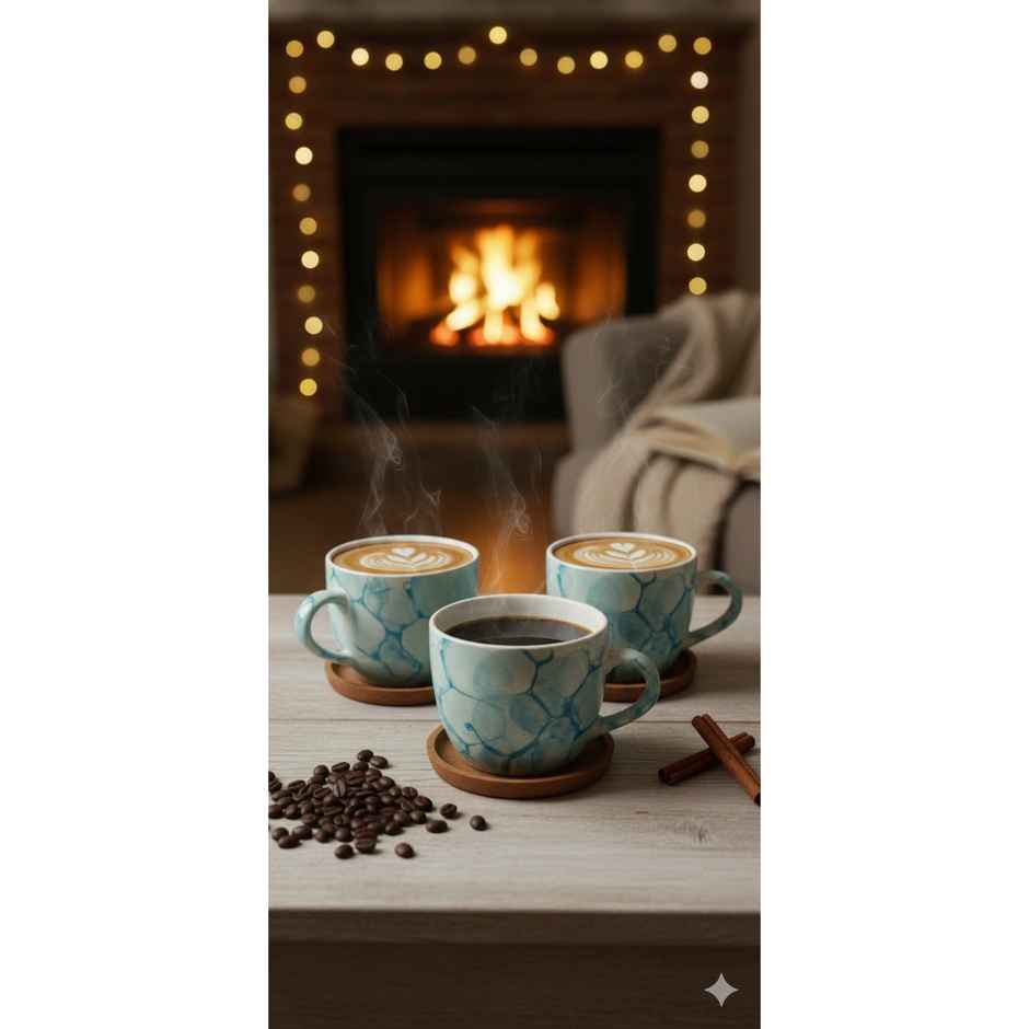 SAFFRON Ceramic Clay Marble Texture Tea and Coffee Cups | Sky Blue