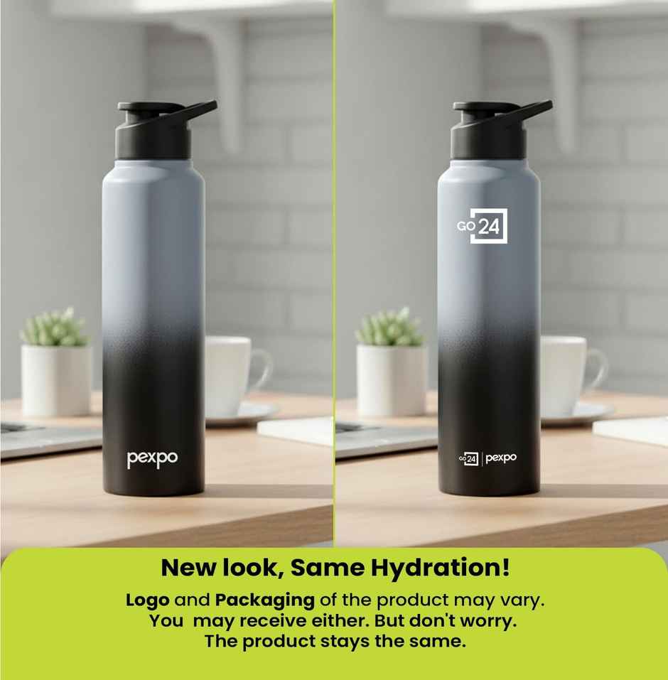 Pexpo Craft Pro Stainless Steel Sports | Fridge Water Bottle with Sipper Cap | Grey and Black Ombre