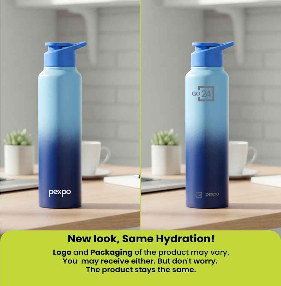 Pexpo Craft Pro Stainless Steel Sports | Fridge Water Bottle with Sipper Cap | Blue & Dark Blue