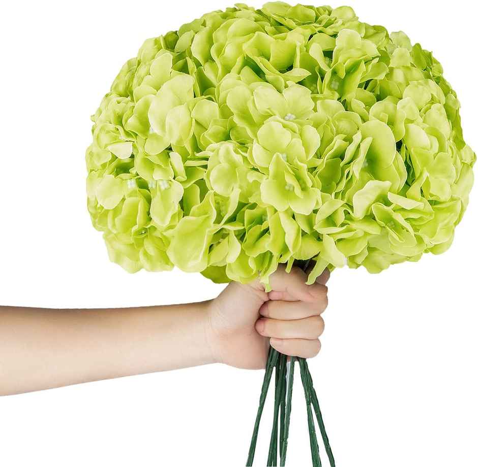 Well Art Gallery Artificial Hydrangea Flowers Silk Flowers Home Wedding Decor | Pack Of 5 | Green