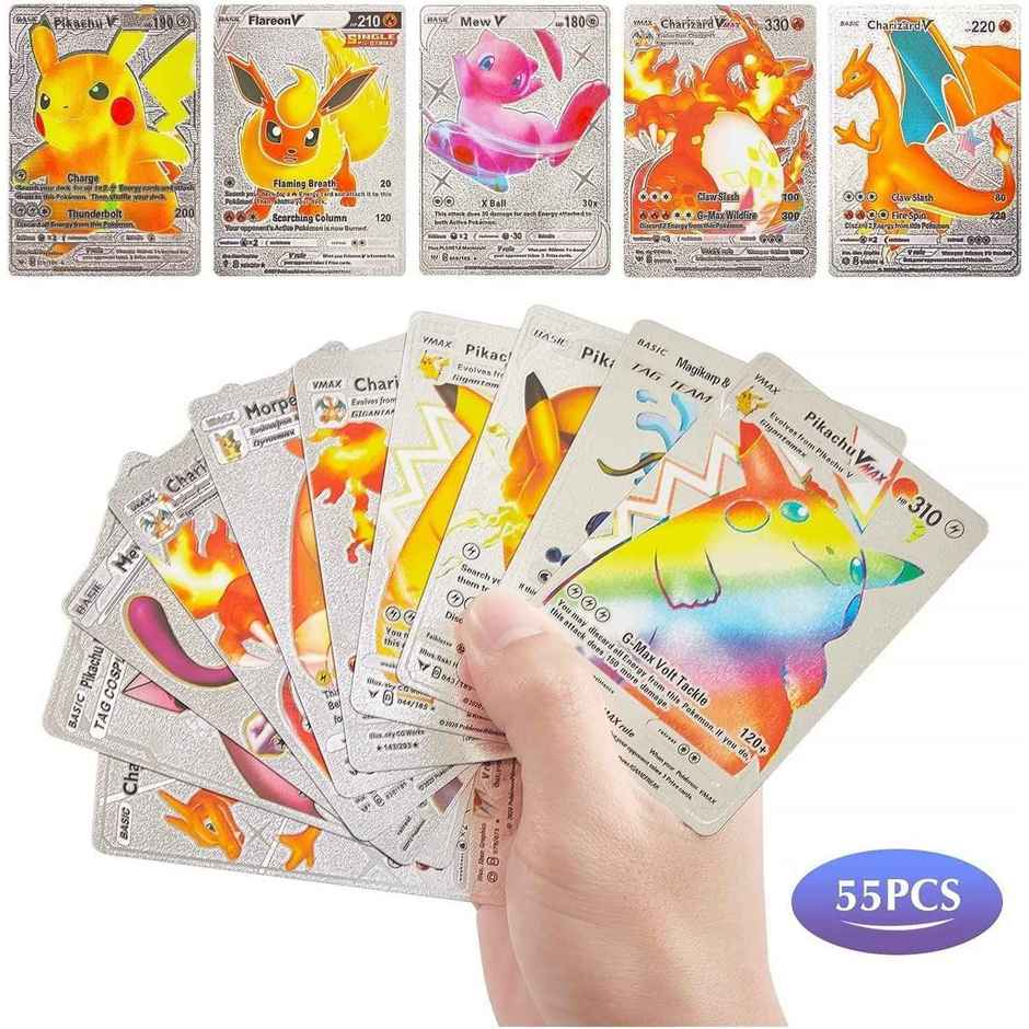 Awestuffs Pokemon Silver Foil Card Assorted Cards TCG Deck Box V Series Cards