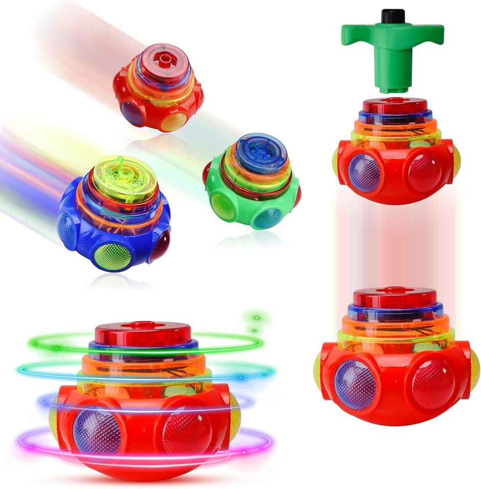 Toyshine Light-Up Musical Spin Top with LED Glow and Sound Effects, Model D (Colour May Vary)