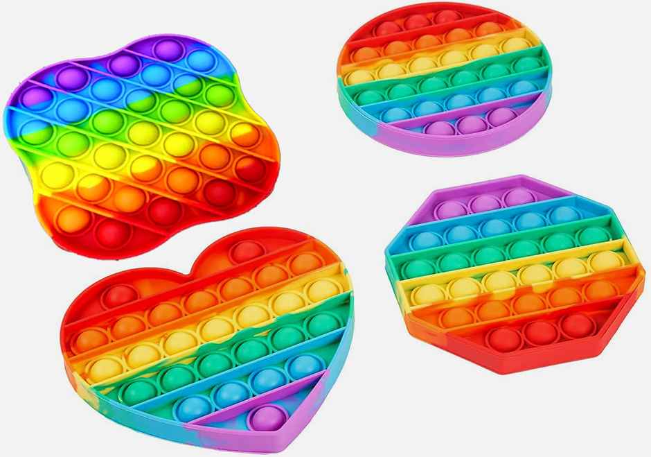 Toyshine Popping Pack of 4- Circle,Square,Octagon,Curve Square,BPA Free Silicone,Stress Reliever