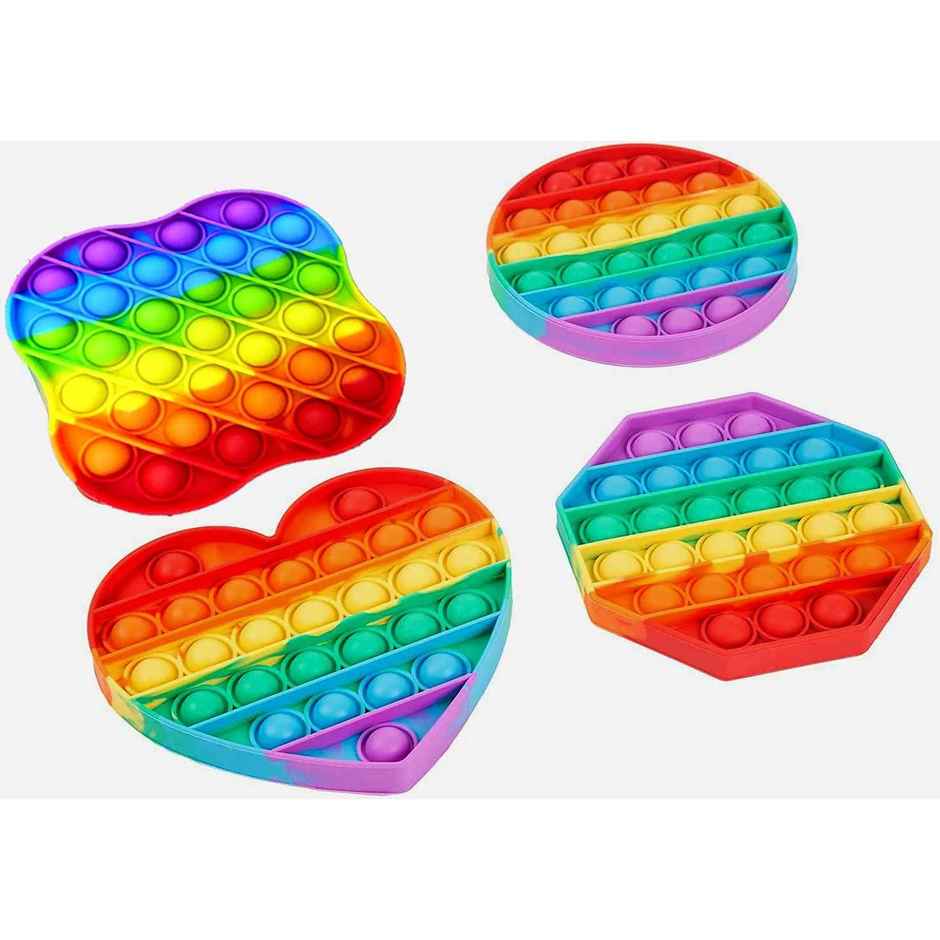 Toyshine Popping Pack of 4- Circle,Square,Octagon,Curve Square,BPA Free Silicone,Stress Reliever