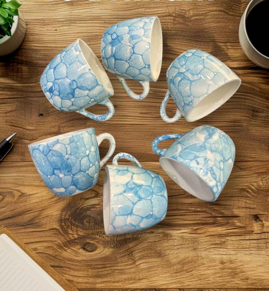 SAFFRON Ceramic Clay Marble Texture Tea and Coffee Cups | Sky Blue