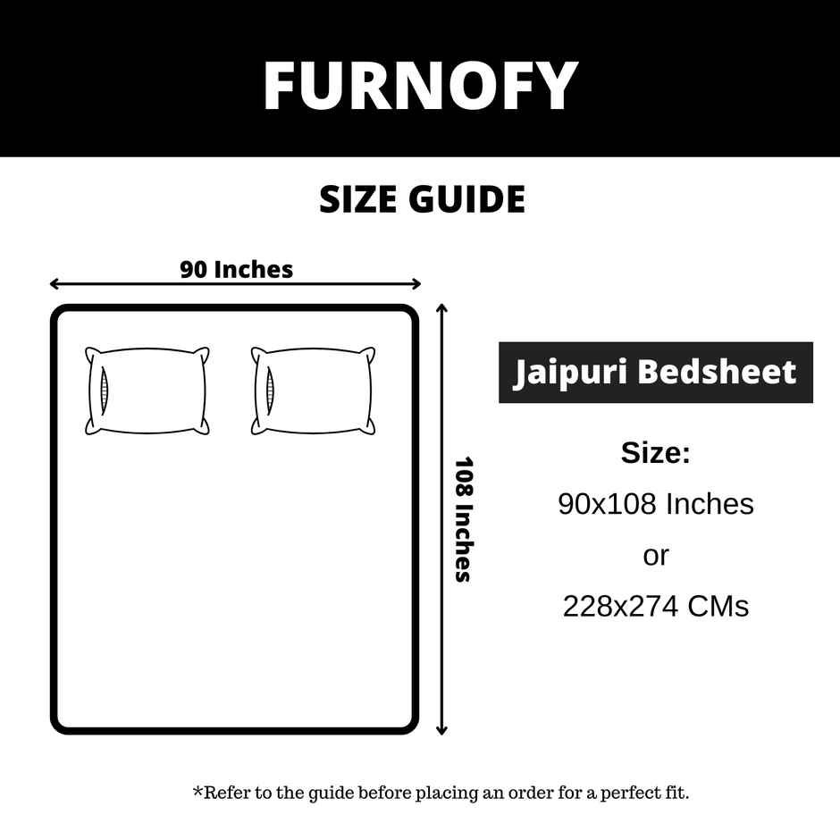 Furnofy King Size 100% Cotton Jaipuri Print Bedsheet, 2 Pillow Covers | Black Keri | B&W | 90x108in