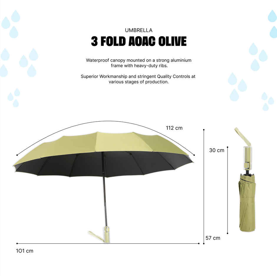 Citizen 23.5x12 3 Fold Auto Open Auto Close With Glass Handle - Olive Green