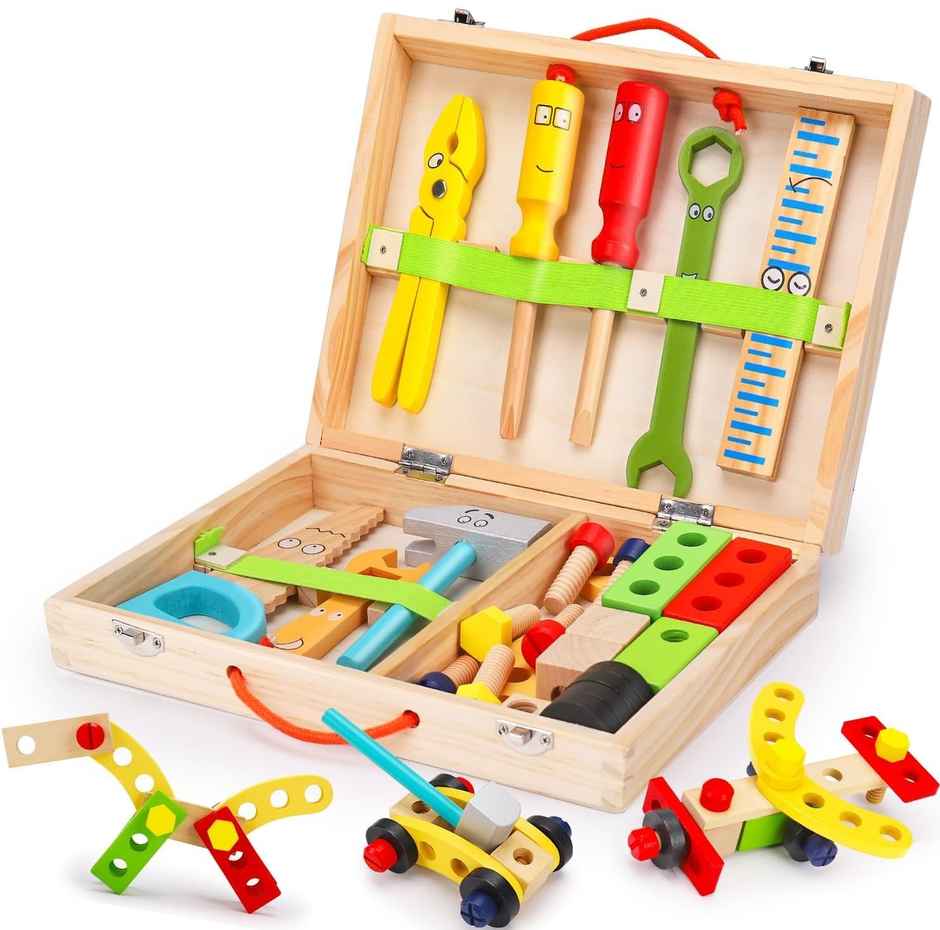 Toyshine 35-Piece Wooden Tool Set | STEM Construction Toy for Kids 3+