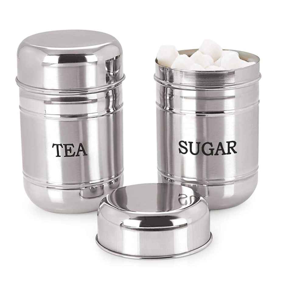 Kuber Industries 2 Pieces Stainless Steel Tea | Sugar Container Set | 500 Ml (Silver) -CTKTC038135