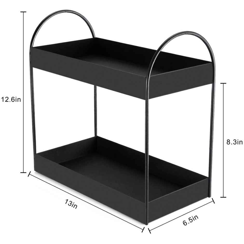 Go Hooked 2-Tier Metal Standing Rack | Vanity Storage Standing Shelf | Black