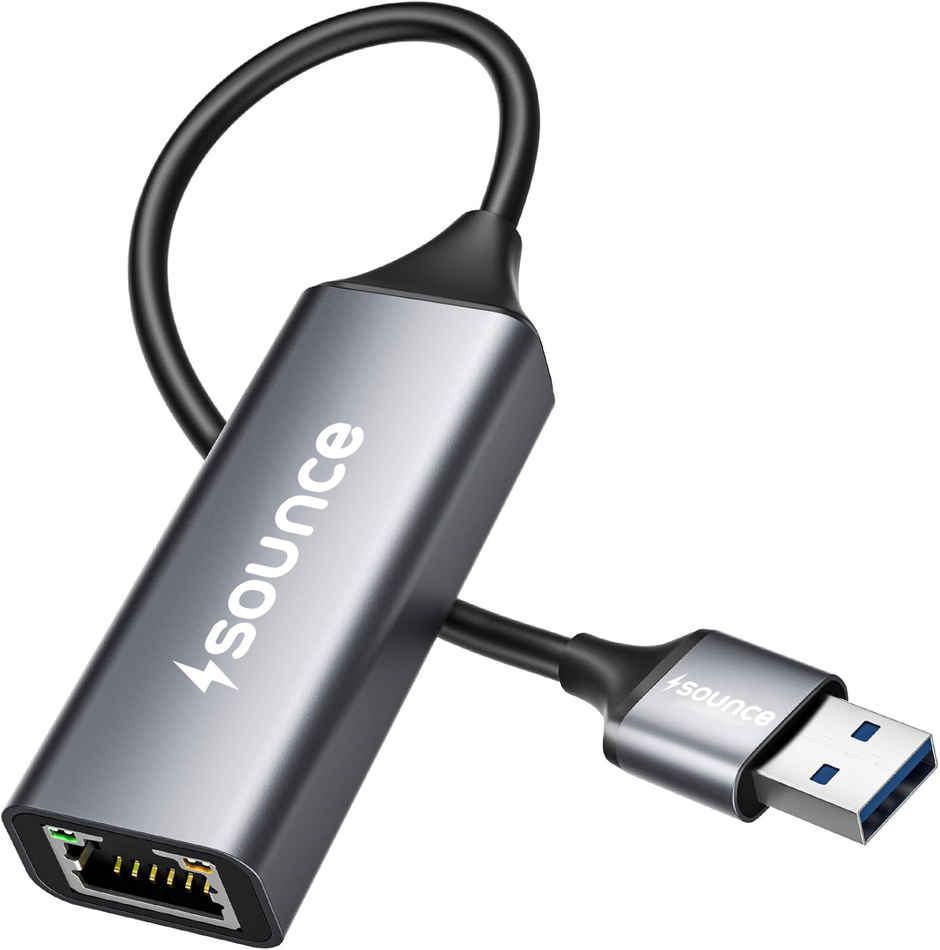 Sounce Usb 2.0 To Rj45 Ethernet Adapter, Usb To 10/100/1000 Gigabit Ethernet Lan Network Adapter, Black