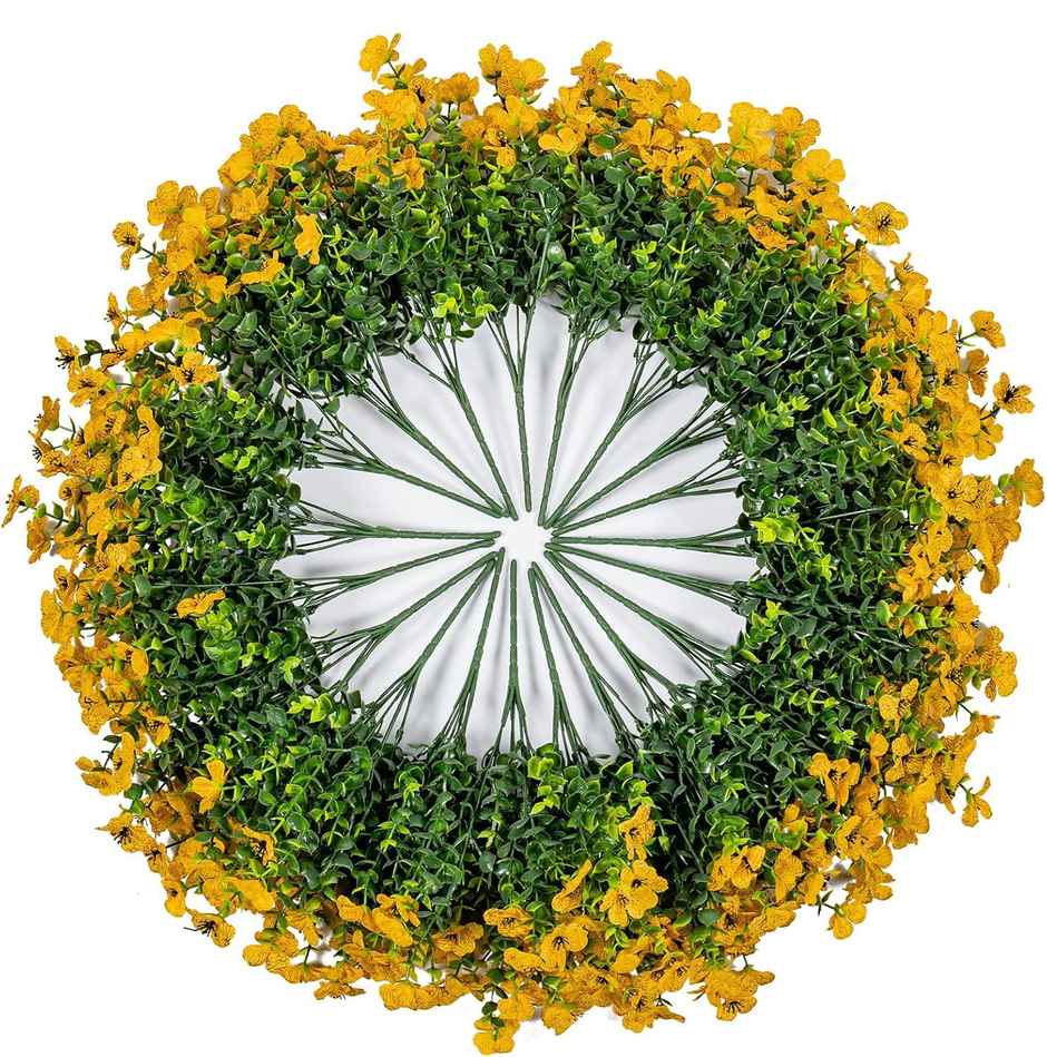 TIED RIBBONS Artificial Eucalyptus Flower Bunch | Yellow - 14.1 in