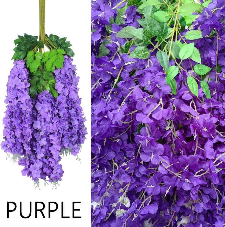 Well Art Gallery Artificial Wisteria Hanging Flowers Vines String Decorations (Pack Of 4,Purple)