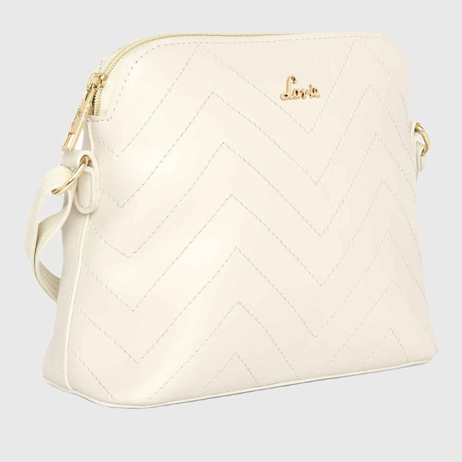 Lavie Women's Stich Miami Vertical Cross Body Sling Bag | Ladies Purse Handbag | Off White