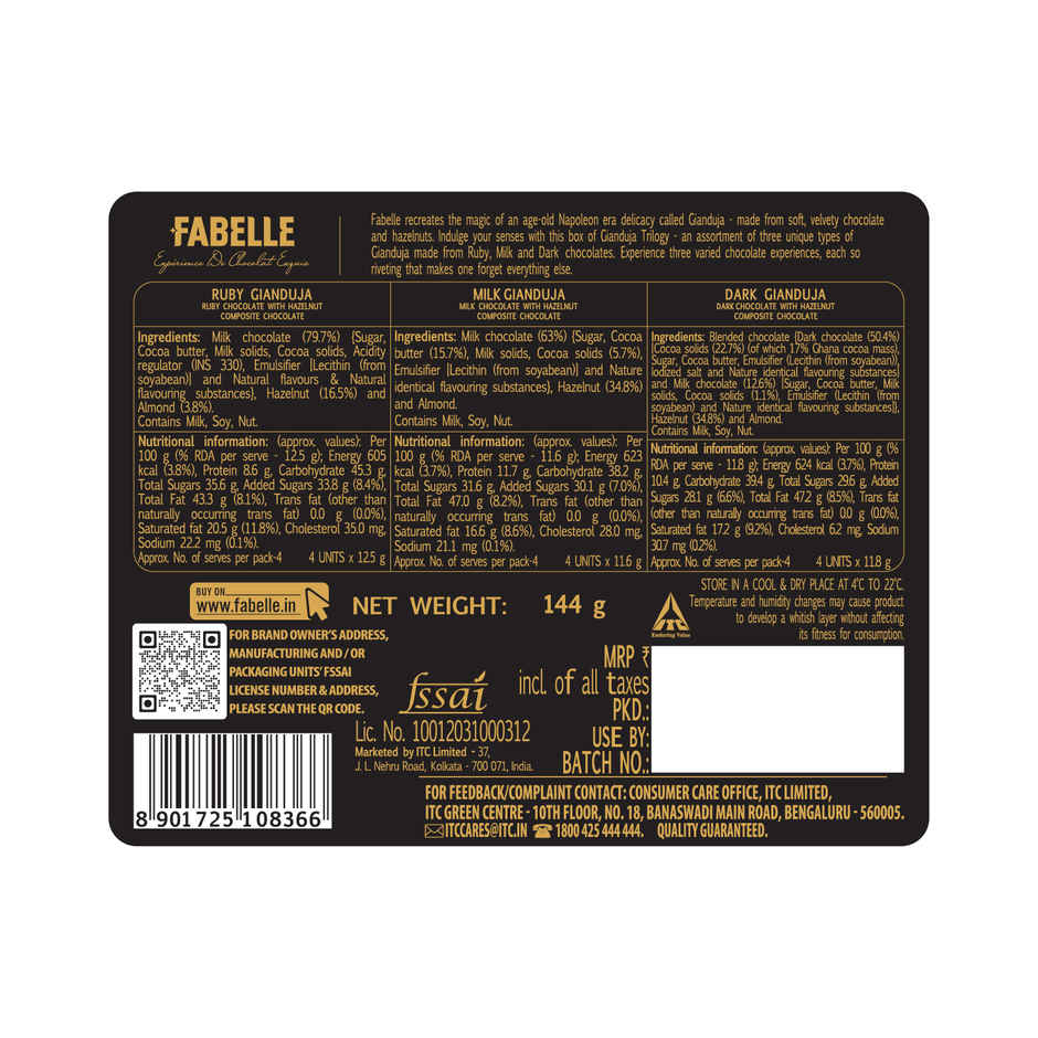 Fabelle Gianduja Trilogy- Assorted Luxury Handcrafted Chocolate Box Combo