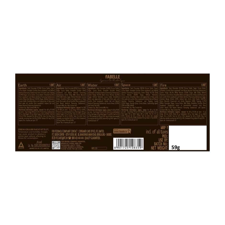 Fabelle Elements Pralines 5 Handcrafted Dark Chocolates