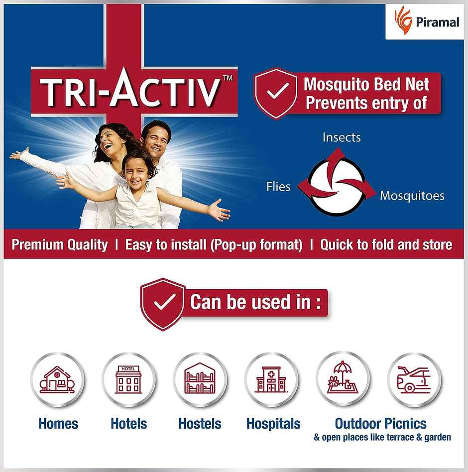 Tri-Activ Premium Machardani Mosquito Net For Single Bed