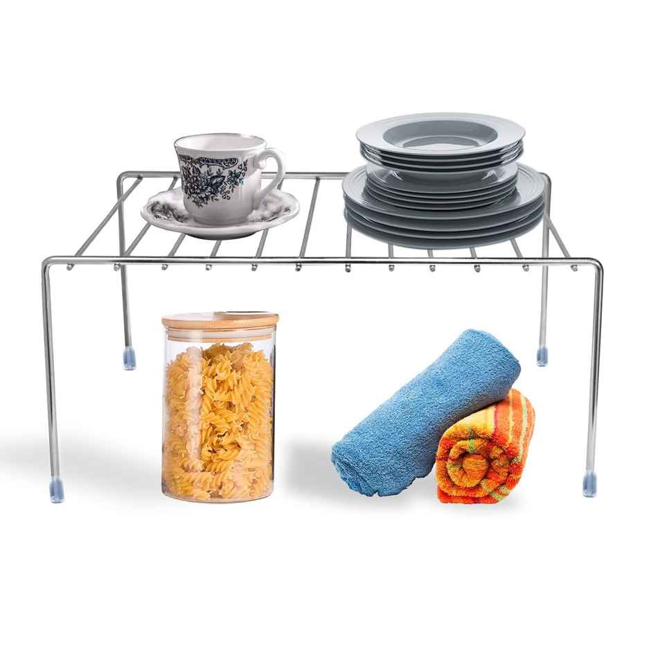 Plantex Stainless Steel Cabinet Shelf Divider for Kitchen Storage - Chrome Finish