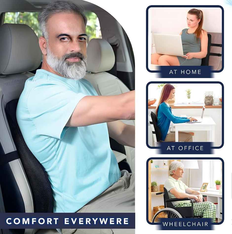 Trajectory Back Support For Chair & Car Seat, Orthopedic Lumbar Support Memory Cushion (1pc) & Trajectory Car Headrest Pillow In Memory Foam For Orthopedic | Neck Pain Pillow (1pc) Combo
