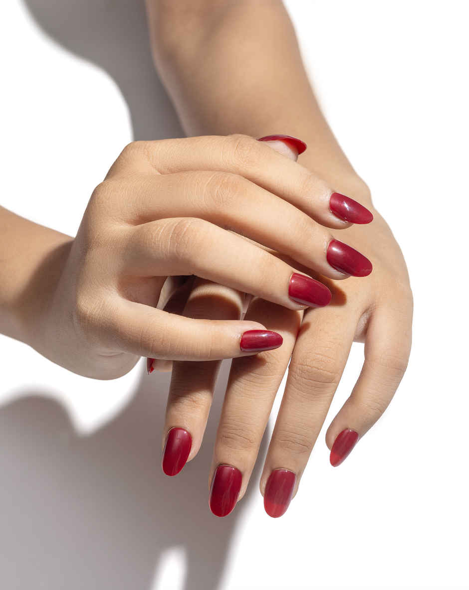 Pep Nails | Maroon | Hand Nails | Medium Round Red | Glossy Solid Press On Nails | 24 Tips