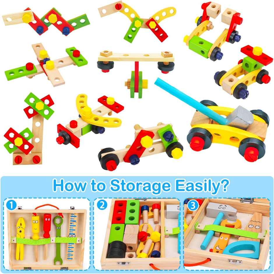 Toyshine 35-Piece Wooden Tool Set | STEM Construction Toy for Kids 3+