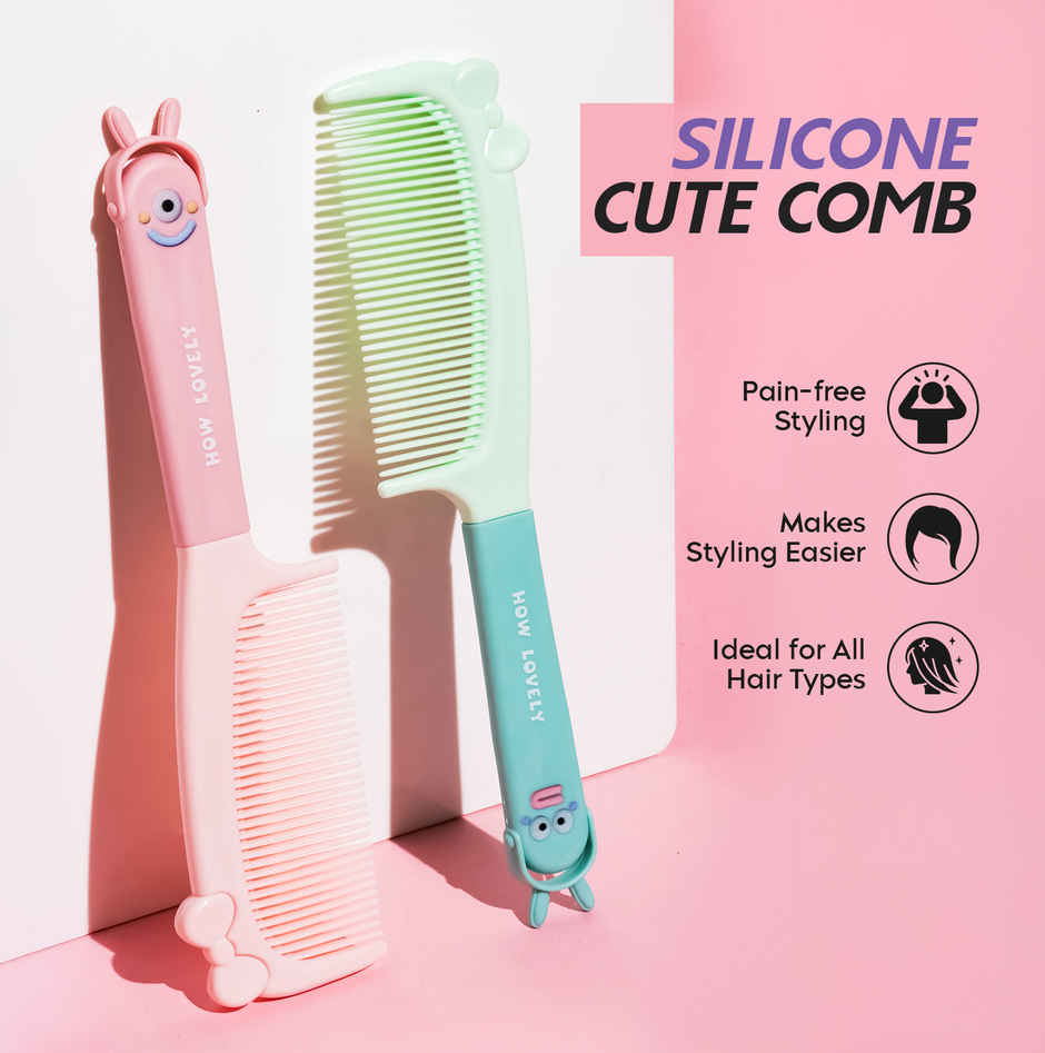 Gleva Cute Detangling Hair Comb | Soft Silicone Handle | Gentle Round Tooth Bristles | All Hair Type