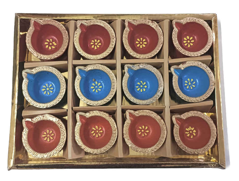 Designer Clay Diya | Pack Of 12 | Assorted | Pichai
