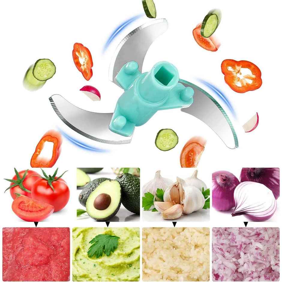 Saffron Mini Handy Rasi Chopper With 3 Blades for Chopping Vegetables and Fruits| Green | 450 ml