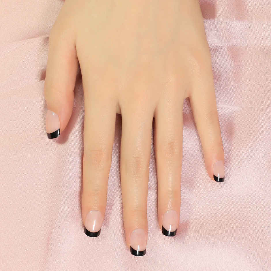 Pep Nails Bombshell Short Square Black French Tips Reusable Press On Nails 24 Nail Tips