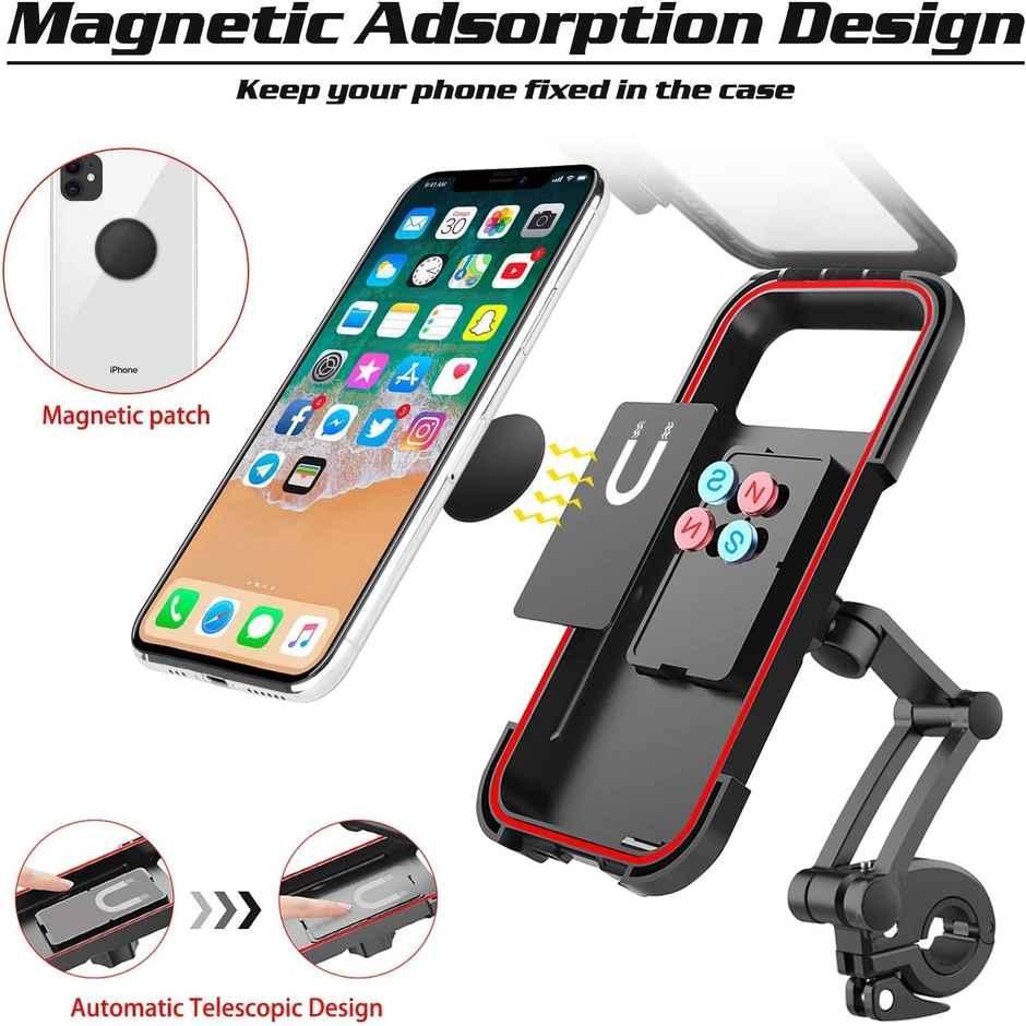 Sounce Bike Phone Mount Waterproof Smartphone Holder For 4 - 7 inches Smartphones| 360 Rotation - Black
