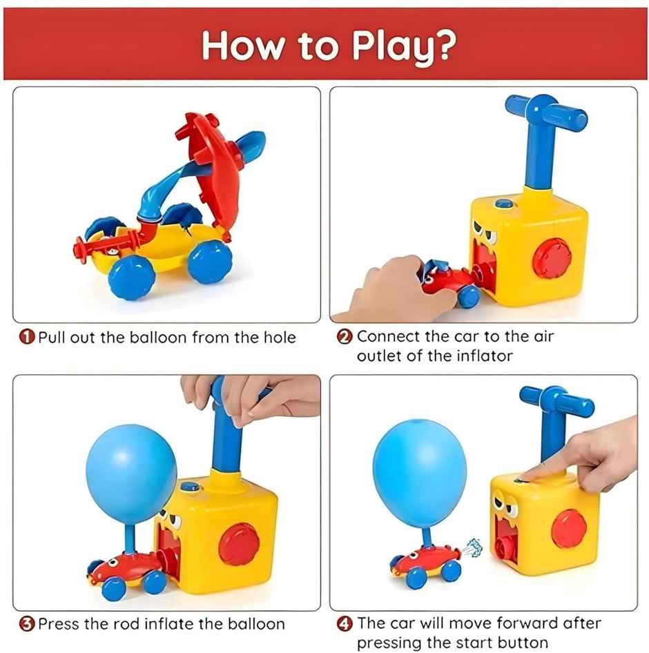 Fablue Balloon Launcher for Kids - Balloon Powered Car Toy for Kids with Launch Tower and Pump