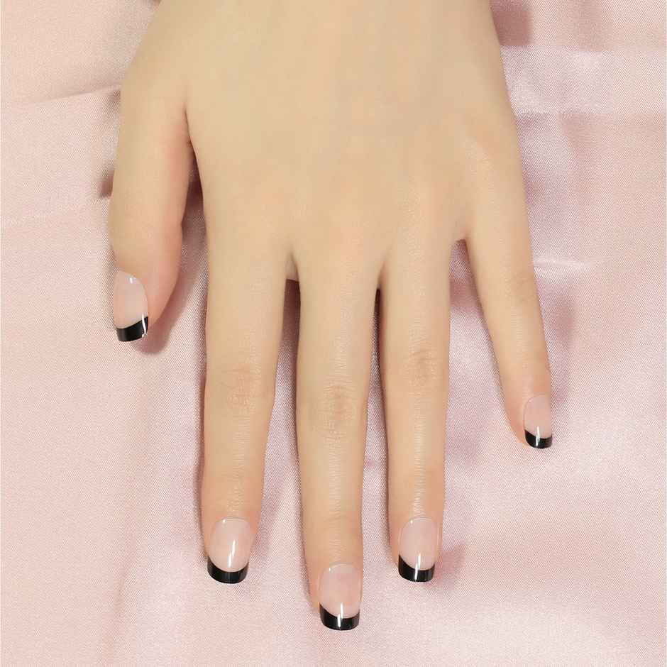 Pep Nails Bombshell Short Square Black French Tips Reusable Press On Nails 24 Nail Tips