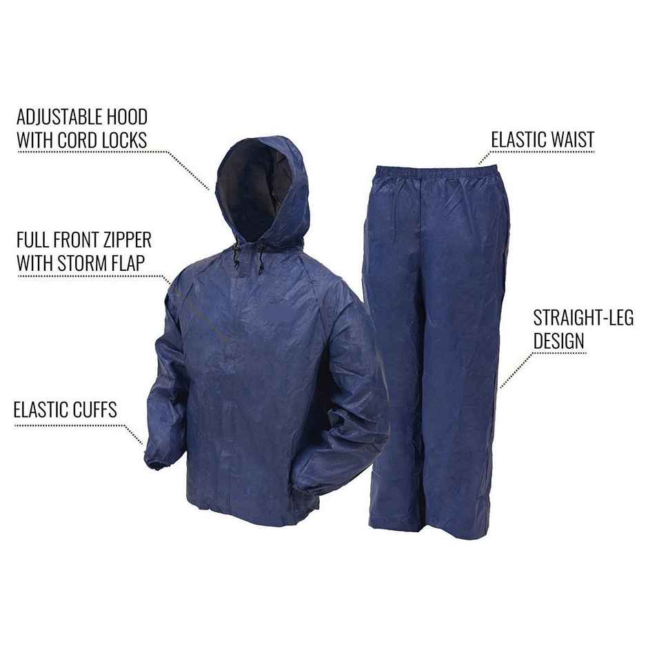 INFISPACE Adult Unisex Polyester Raincoat Suit with Adjustable Cap & Pockets Blue Color XL