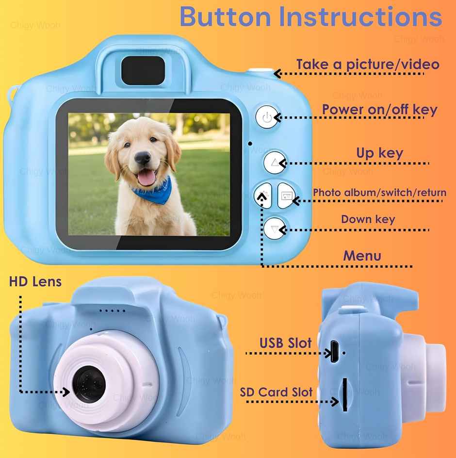 Chigy Wooh Digital Camera Toy for Kids | Video Recording | Mini Games | Rechargeable | Blue