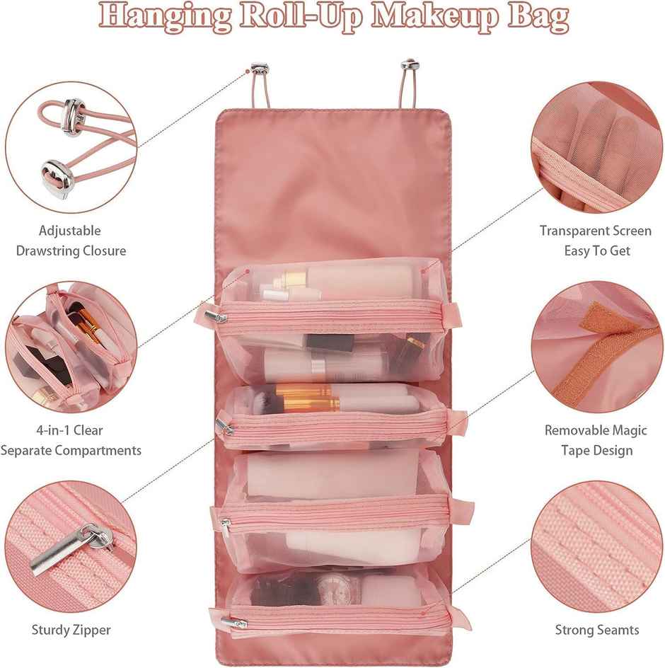 Lazer 4 in 1 Detachable Nylon Cosmetic Organizer Bag Baby Pink