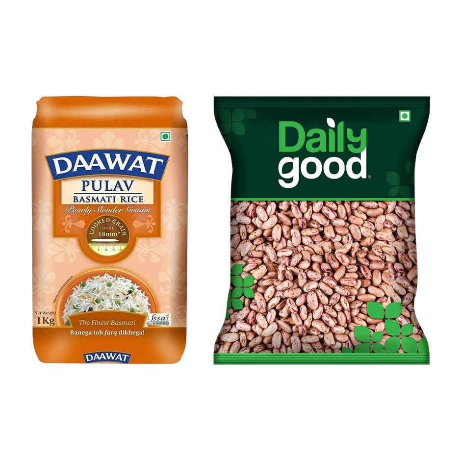 Daawat Pulav Basmati Rice (Long Grain)(1kg) & Daily Good Unpolished Rajma (Kidney Beans) /Chitra/White(500gms) Combo