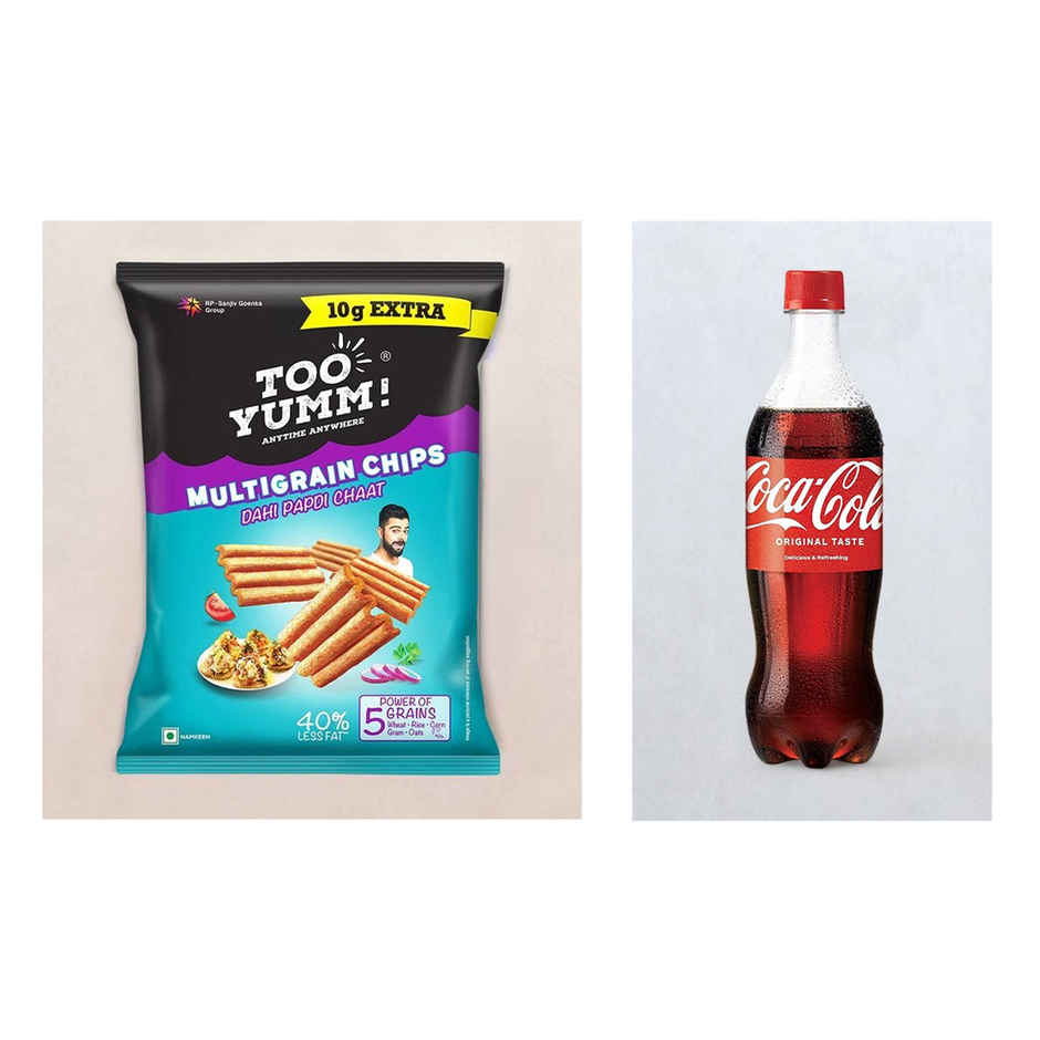 Too Yumm! Dahi Papdi Chaat Multigrain Chips | Protein Snack For Movies, Games, Parties & More(75gms) & Coca-Cola Soft Drink(750ml) Combo