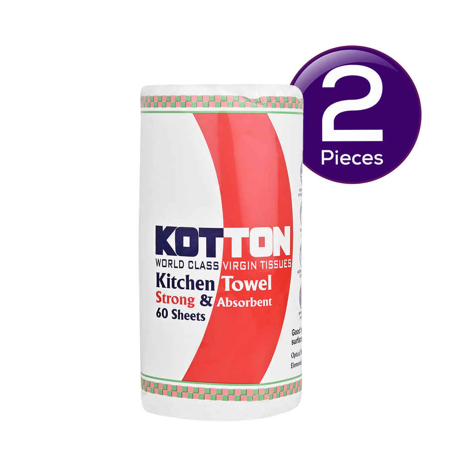 Kotton Kitchen Towel 2 Ply - 100% Virgin Pulp/Paper, 60 pulls Combo