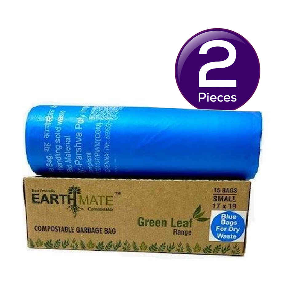 Earthmate Green Leaf Compostable Garbage Bags - Blue Small | 17 x 19 Inch Combo