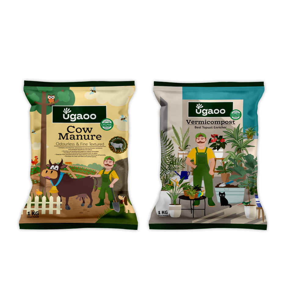 Ugaoo Cow Dung Manure Fertilizers For Plants & Home Gardening(1kg) & Ugaoo Vermicompost For Plants - Organic Fertilizer & Manure(1kg) Combo