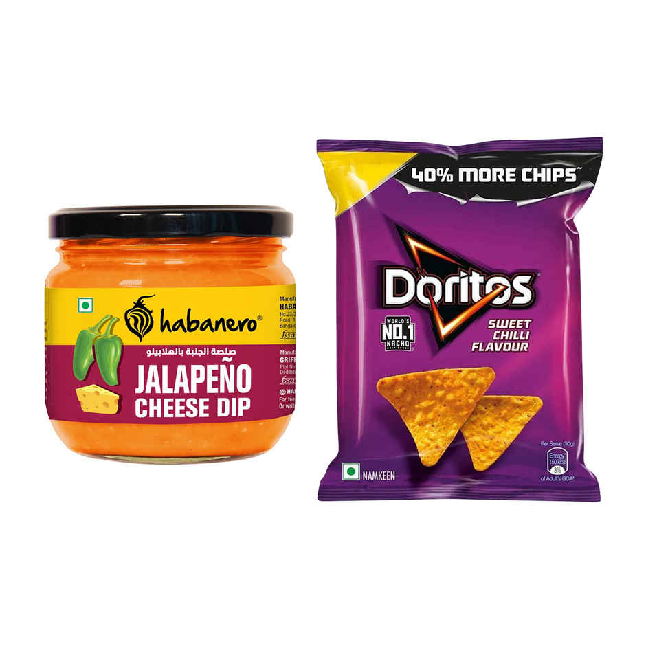 Habanero Jalapeno Cheese Dip(300gms) & Doritos Nacho Chips - Sweet Chilli Flavour(53gms) Combo