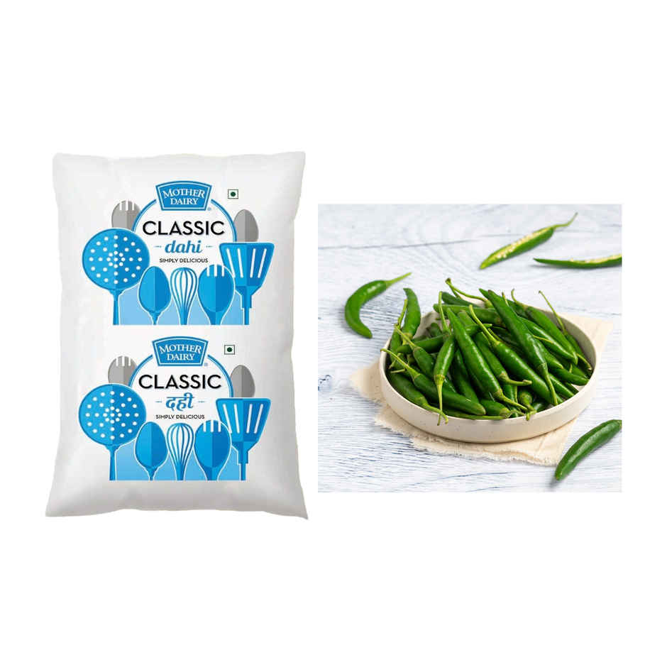 Mother Dairy Classic Curd (Pouch)(1pc) & Green Chilli(1pc) Combo