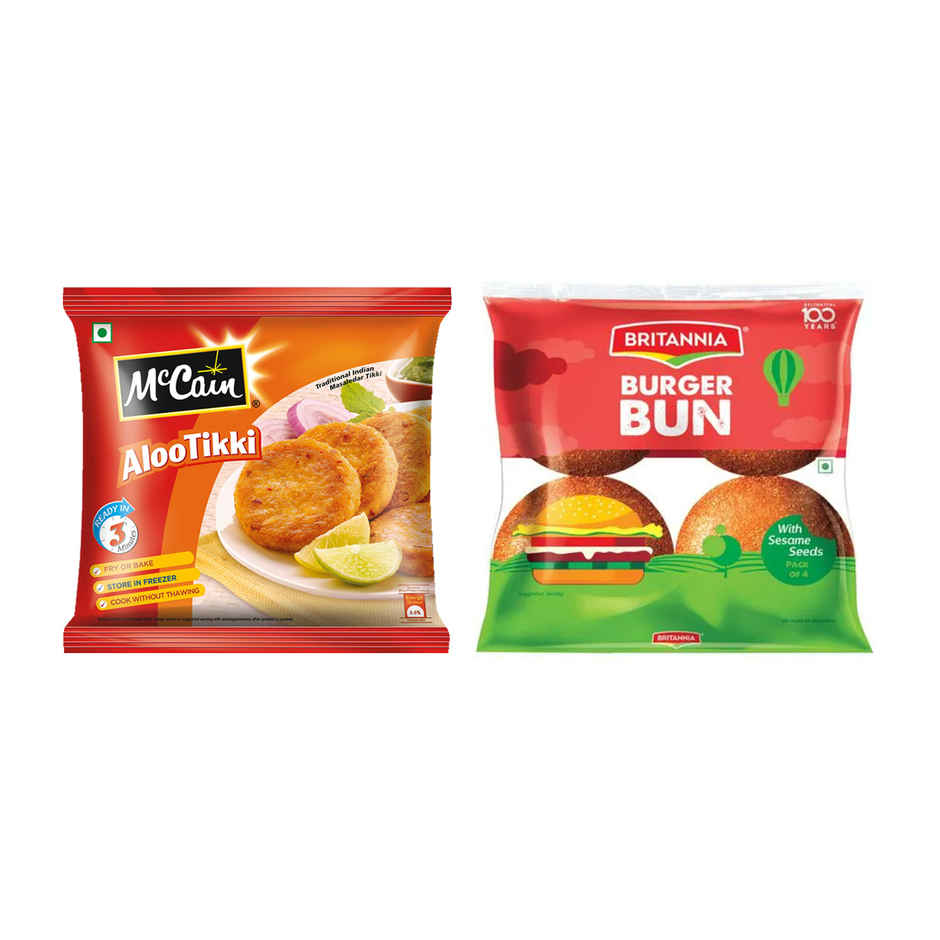 Mccain Aloo Tikki(400gms) & Britannia Burger Bun With Sesame Seed(200gms) Combo