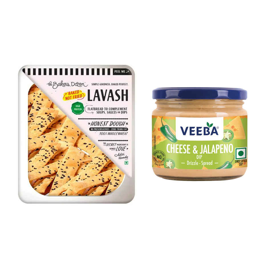 The Baker'S Dozen Lavash Flatbread Healthy Snacks(100gms) & Veeba Cheese And Jalapeno Dip(300gms) Combo